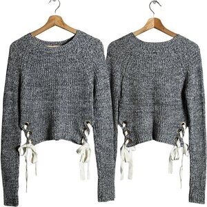 Vintage Guess Y2K Lace Up Crewneck Sweater Pullover Women's Small Gray Retro 00s